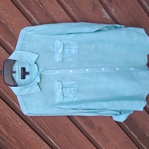 NWOT Banana Republic Turquoise Linen-Cotton Blend Top